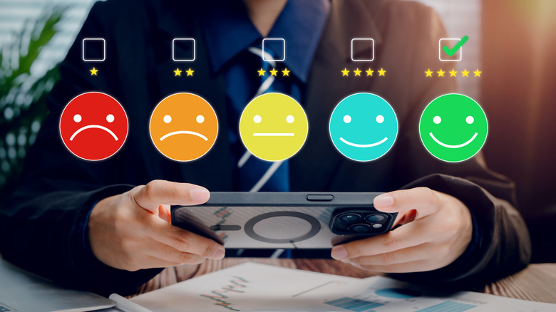 Five drawn faces representing user rating from one to five stars.