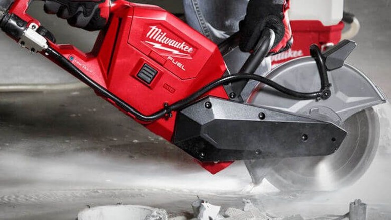 cutting concrete with Milwaukee cut-off saw