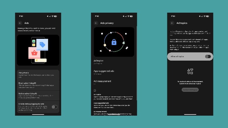 Turning off the Allow ad topics feature on an Google Pixel.