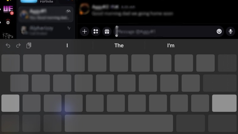 An iPad keyboard being used as a tracking pad in a Discord chat.