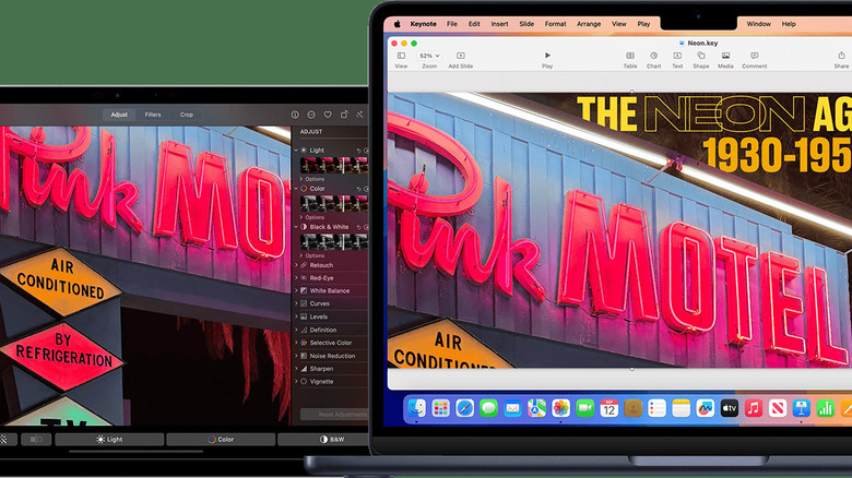 An iPad mirroring what is shown on a Mac, which is an image of a Pink Motel storefront that is air conditioned and is likely an ad.