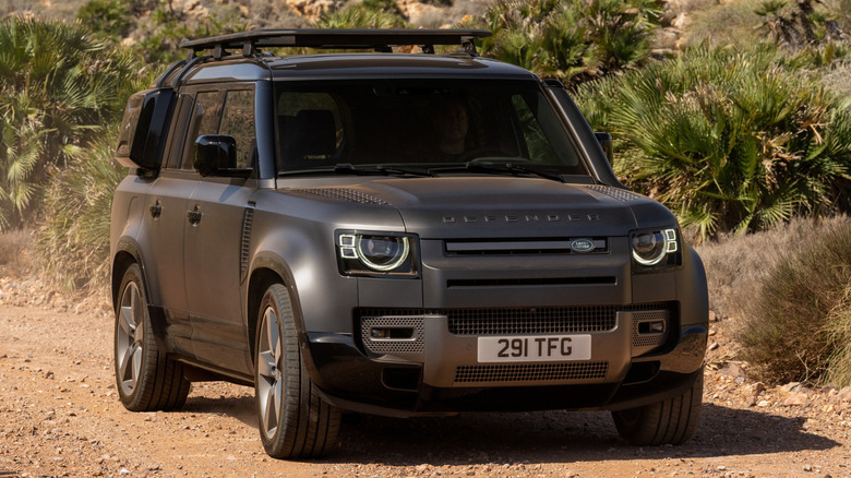 Land Rover Defender 130 Outbound on a dirt road