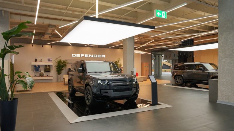 Land Rover Defender inside a dealership