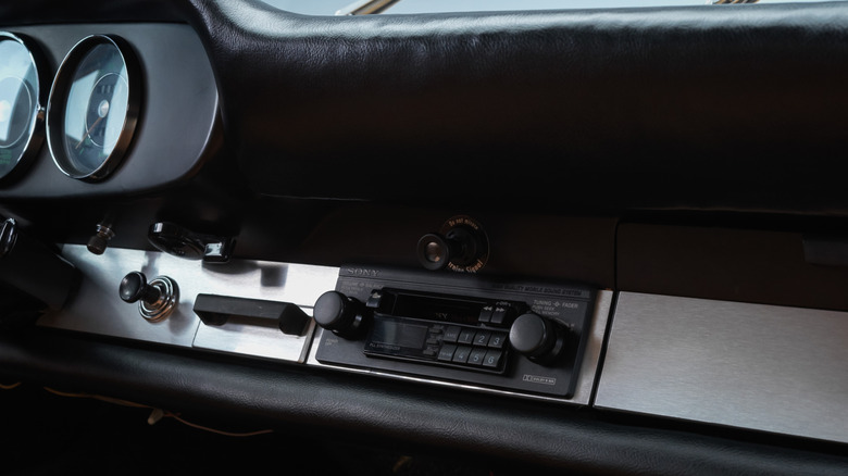 Close up of a car cassette player in a dashboard