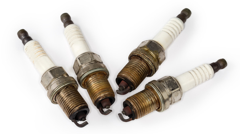 Used spark plugs on display