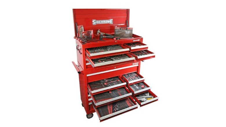 Red tool kit organizer with many drawers
