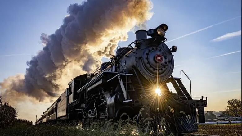 The Strasburg No. 90 running at sunset.