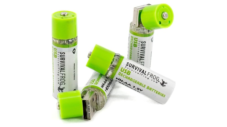 Survival Frog Easypower USB AA batteries on a white background