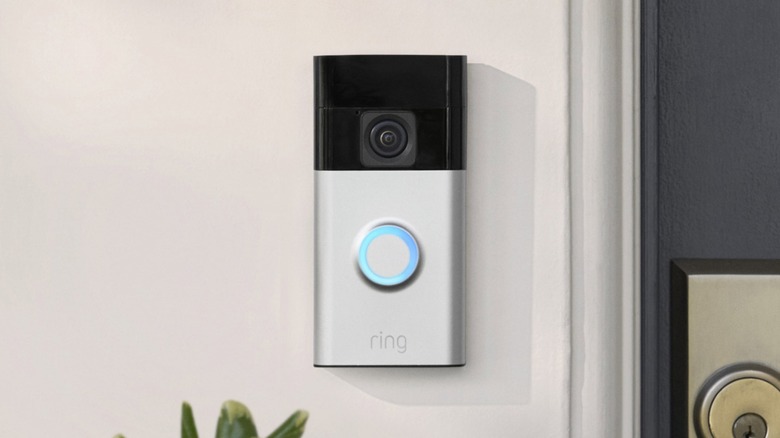 The Ring doorbell near the front door of a house