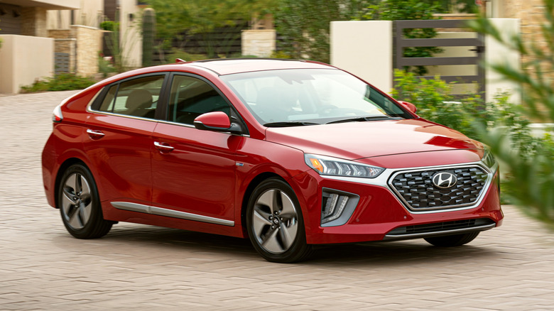 2021 Hyundai Ioniq Blue on a suburban road