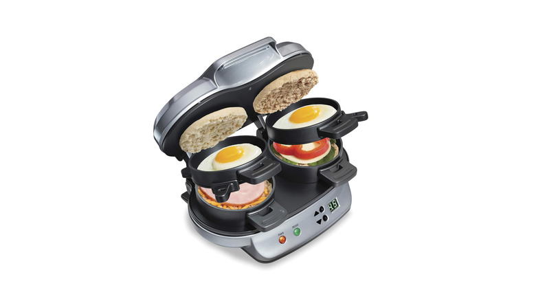 the Hamilton Beach Dual Breakfast Sandwich Maker cooking muffins.