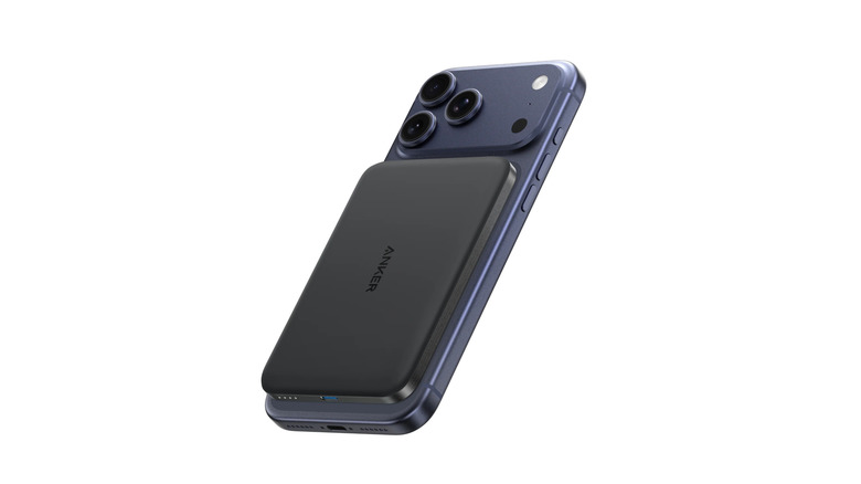 The Anker Nano power bank on an iPhone 17