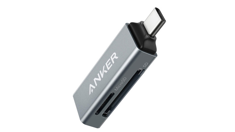 Anker micro SD card reader on a white background