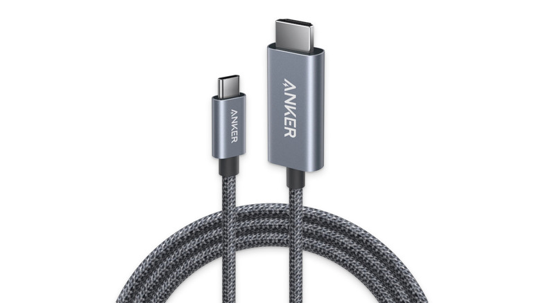 USB-C to HDMI cable over a white background