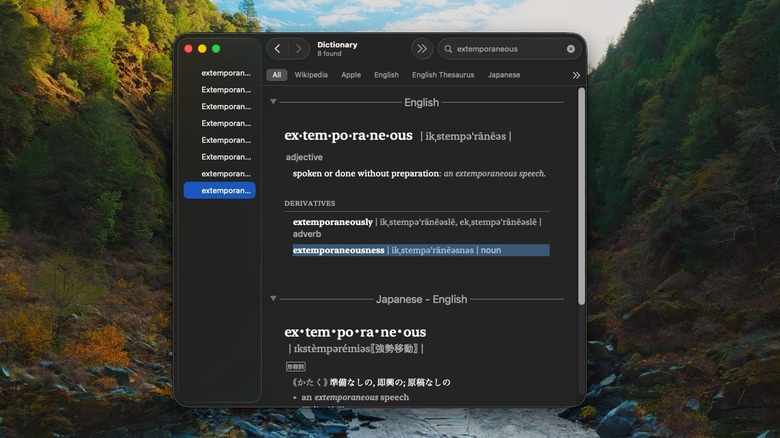 Dictionary app looking up a word on macOS desktop