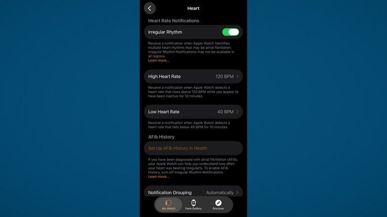 Heart Settings in Apple Watch App