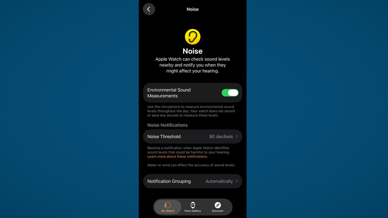 Noise app settings for Apple Watch