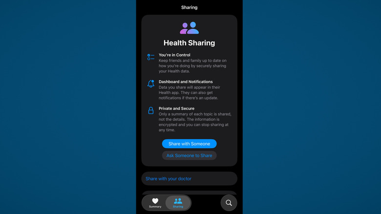 Health sharing in iPhone health app