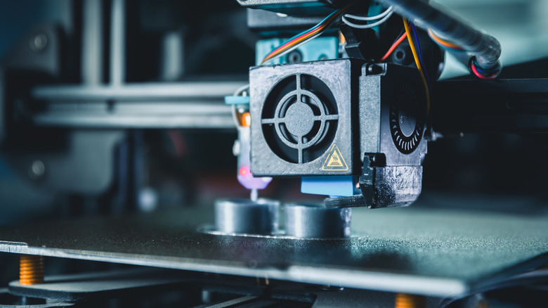Closeup of 3D printer printing