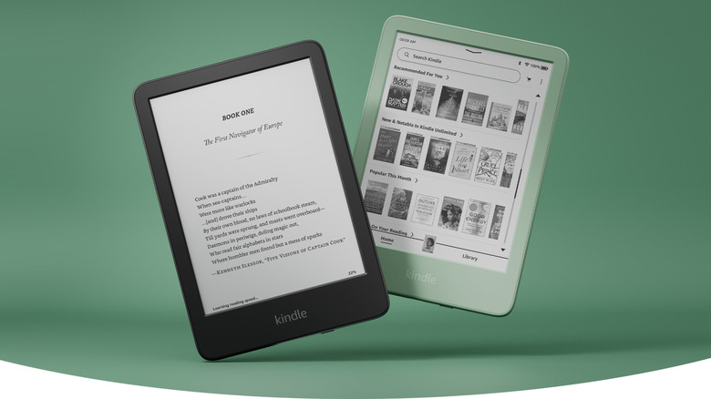 amazon kindles on green background