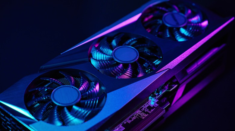 Closeup of the fans on an NVIDIA GPU