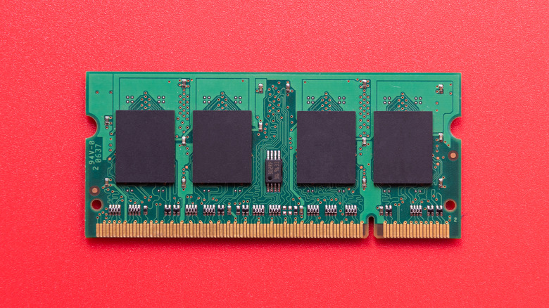 A RAM stick on red background