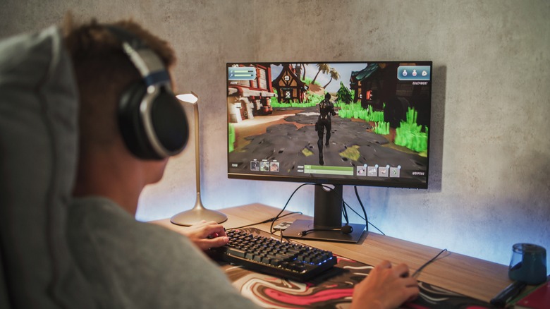 A person playing a video game on a computer