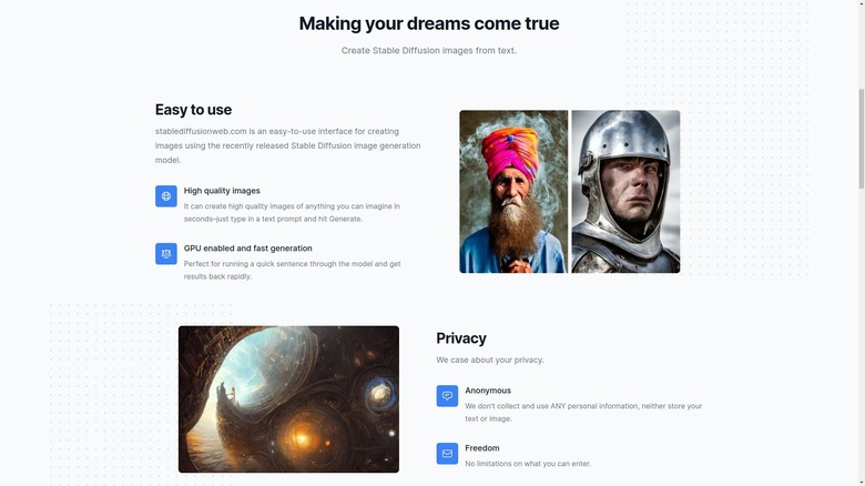 Screenshot of Stable Diffusion AI image generator website