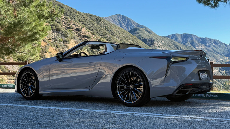 Lexus LC500 Convertible parked in the mountains