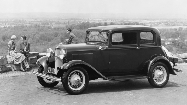 1932 Ford Victoria model B190 parked on a hill