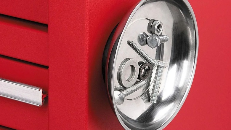 Pittsburgh Magnetic Holder on red cabinet