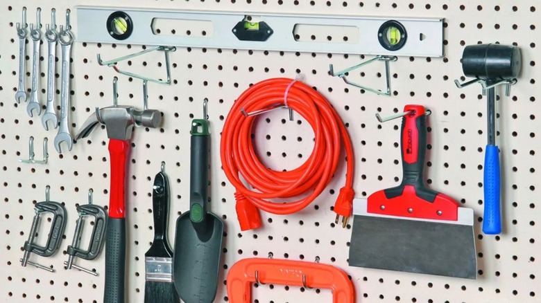 Storehouse 1/4-Inch hooks and tools on pegboard