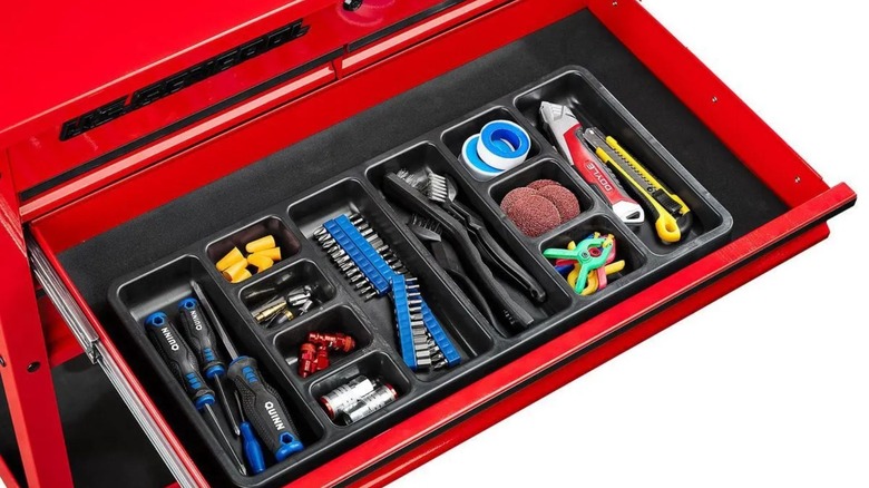 U.S. General 11-Compartment organizer in red tool cabinet