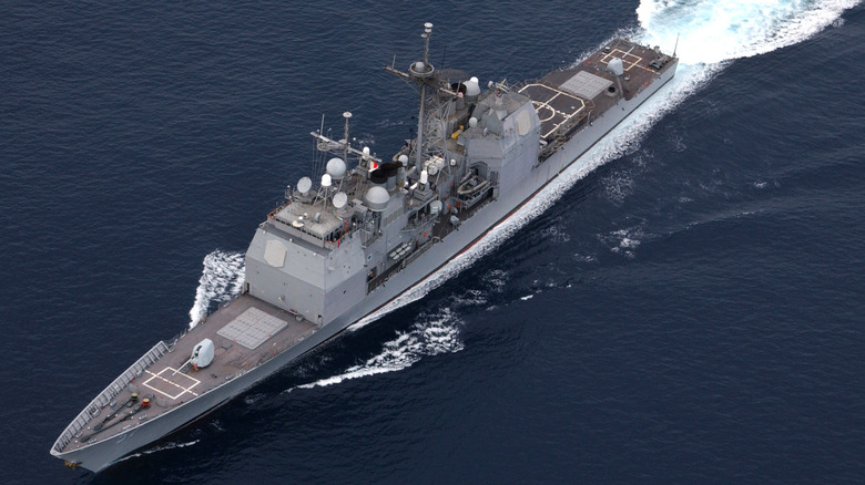 Ticonderoga class USS Lake Champlain seen from high port side