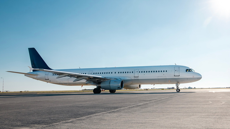 Airplane taxiing on the runway