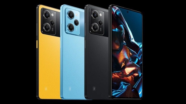 Poco X5 Pro Smartphone, Yellow, Blue, and Black