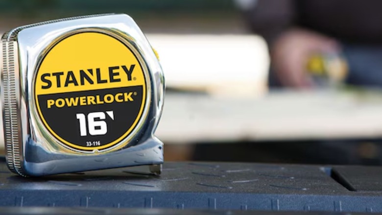 Stanley tape measure on tool box