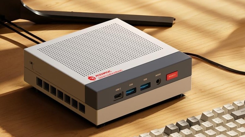 The Acemagic Retro X3 Mini PC on a desk.