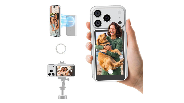 A selfie monitor on the back of a phone