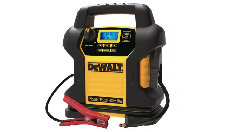 DeWalt 1600 Peak Amp Jump Starter with Digital Compressor and USB Power Bank on display