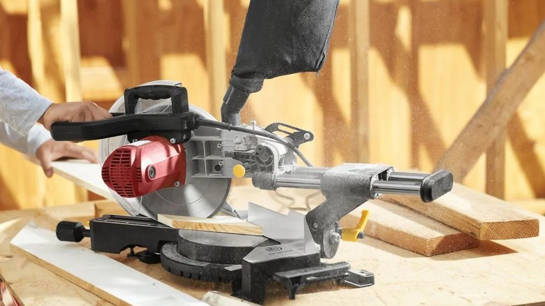 cutting with Chicago Electric Power Tools miter saw