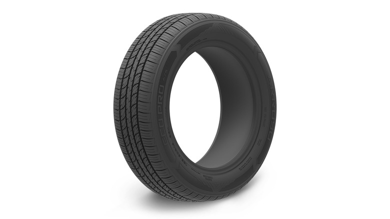An Arroyo Eco Pro A/S tire stock image with a white background