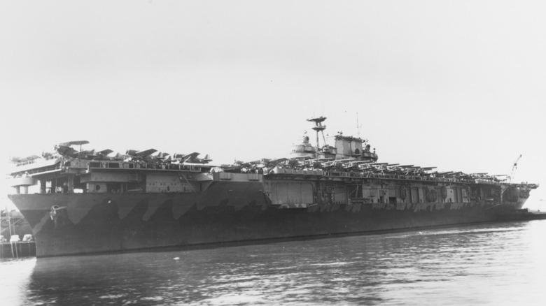 Black & white photo of USS Hornet