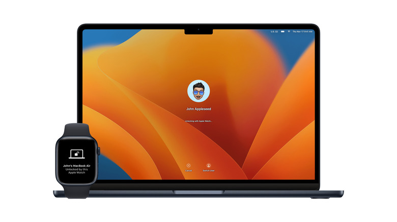 An Apple Watch next to a Mac on a white background