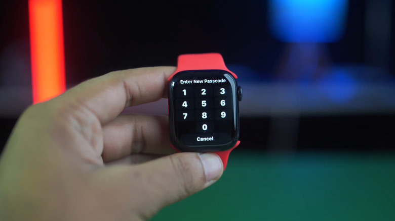 The passcode entry on an Apple Watch