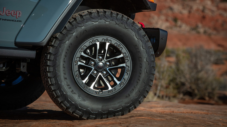 2025 Jeep Wrangler Rubicon two-door BFGoodrich all-terrain tire and off-road rim