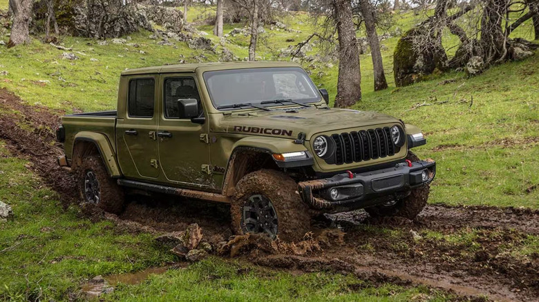 2025 Jeep Gladiator Rubicon off-roading on mud terrain