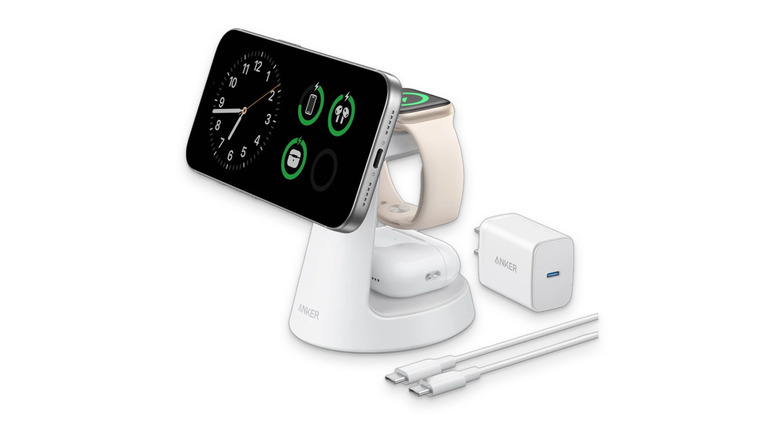 The anker 3 in one wireless charger over a white background