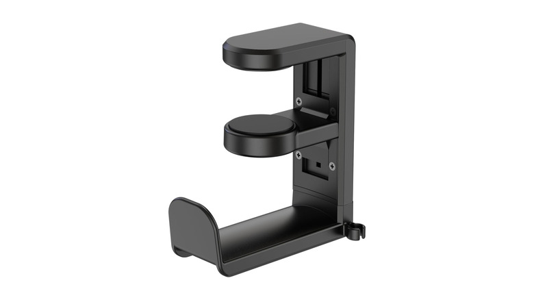 A headphone hook over a white background