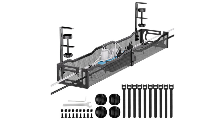 Under desk cable management basket